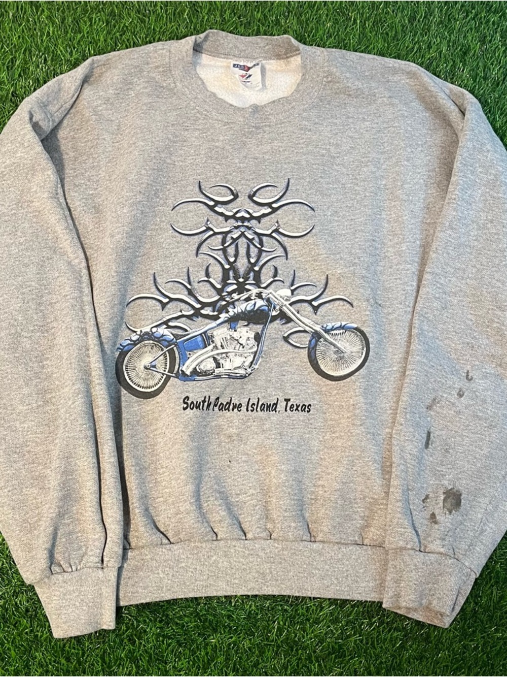 Thrashed Vintage 90s Jerzees South Padre Texas Chopper Biker Crewneck Mens Large